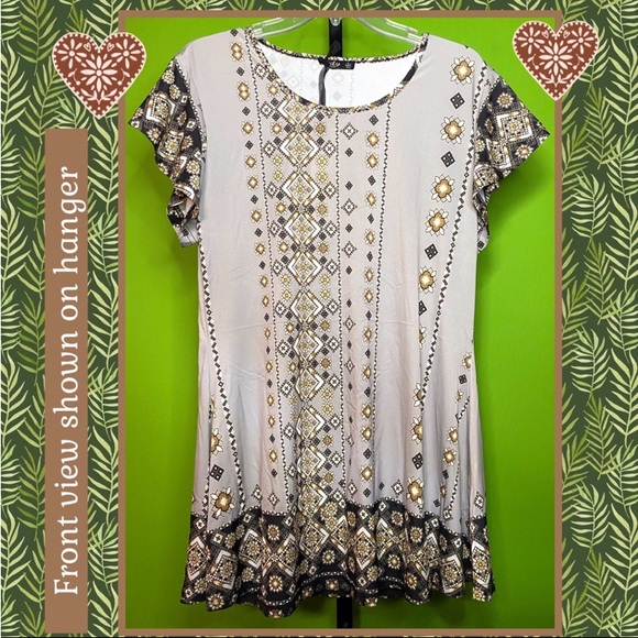 ARTSY NWT L LILY BY  FIRMIANA SLATE GRAY TUNIC W GEOMETRIC PATTERN - Picture 5 of 12